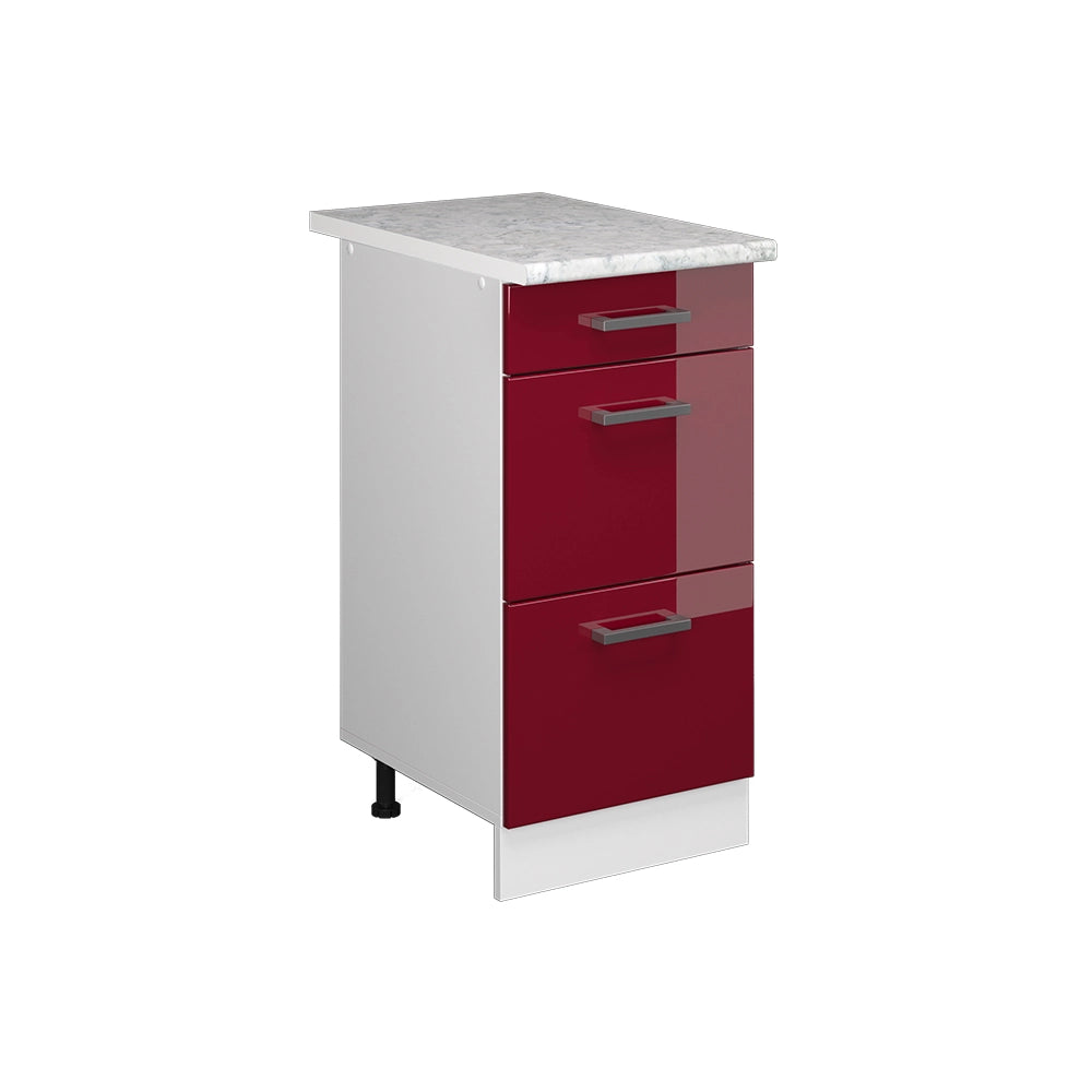 Vicco Mobiletto base per cucina Rosso lucido 40 cm con cassetti PL Marmo