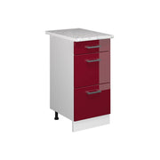 Mobiletto base per cucina R-Line Rosso lucido/Bianco 40 cm con cassetti PL Marmo Vicco