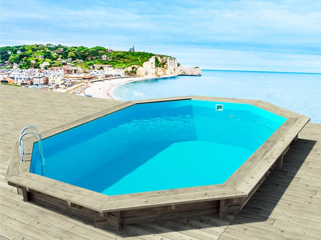 Piscina in legno "Brazilia 145", 5,86 x 3,86 x 1,44 m + Pompa di calore - potenza 6,1 kW
