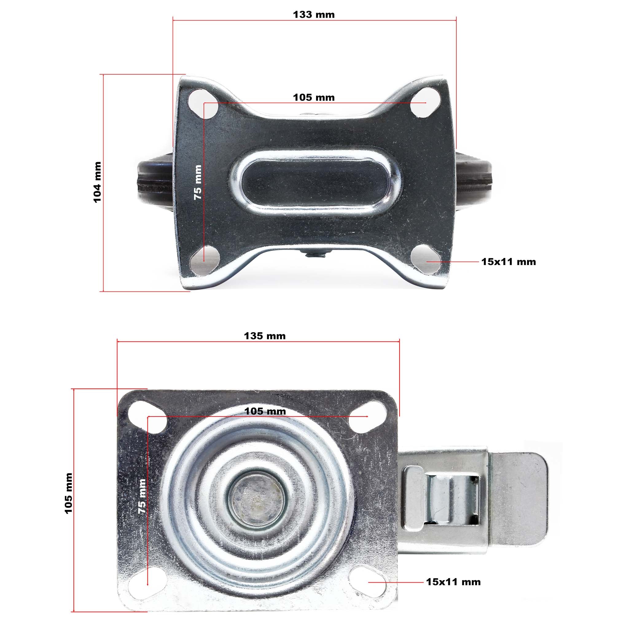 Set rotelle da trasporto 160 mm 2 ruote piroettanti con freno 2 fisse, nucleo in metallo, 130 kg a ruota