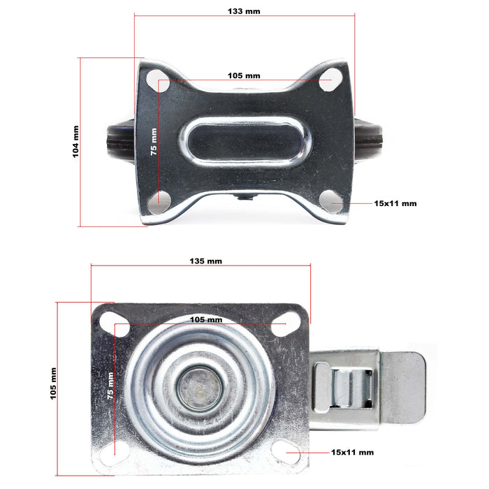 Set rotelle da trasporto 160 mm 2 ruote piroettanti con freno 2 fisse, nucleo in metallo, 130 kg a ruota