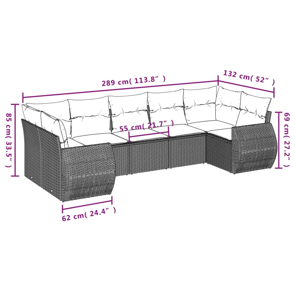 Set Divani da Giardino 7pz con Cuscini Grigio Chiaro Polyrattan