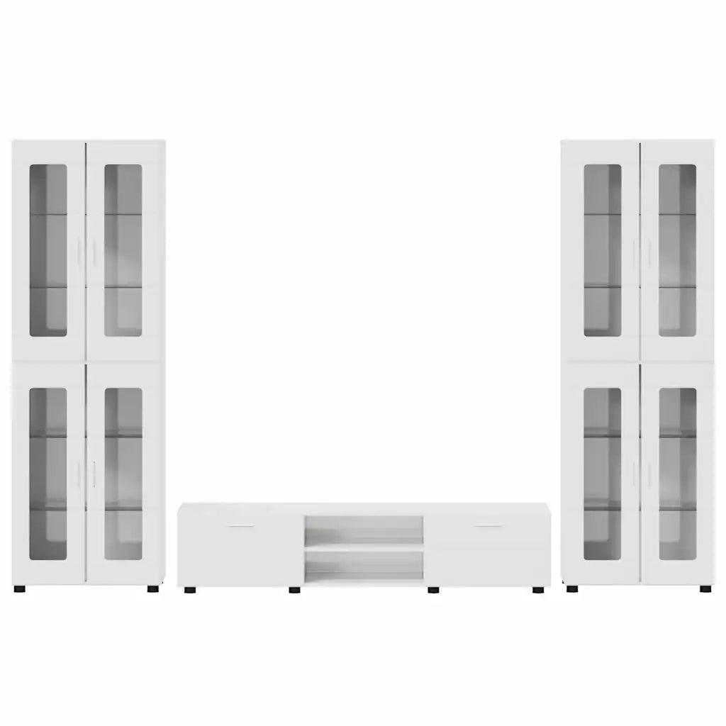 Set mobile TV FLORIN 3 pcs Bianco Lucido Legno multistrato