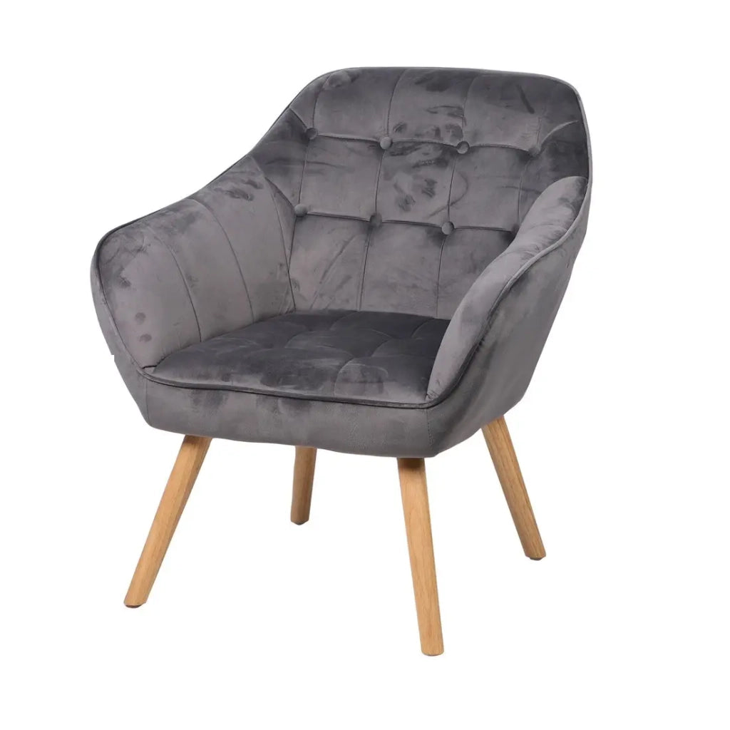 Poltrona in velluto grigio con piedi in legno – 74x70xH85 cm, altezza della seduta 43 cm – Collezione VELUREA