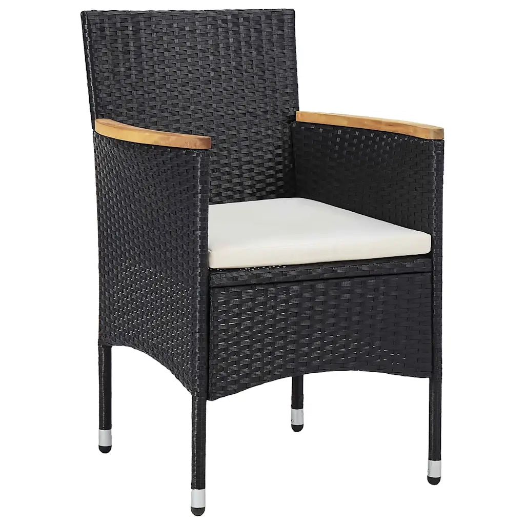 Set da Pranzo per Giardino con cuscino 3 pcs Nero polyrattan