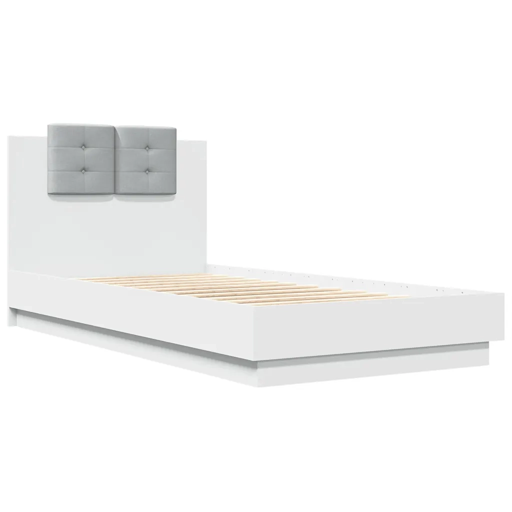 Letto singolo | Letto per adulti | Giroletto con Testiera e LED Bianco 75x190 cm