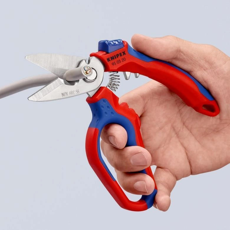 Knipex 95 05 20 SB Forbice da Elettricista Angolata Bicomponente Acciaio Inox 160 mm con Troncafilo e Crimpatura colore Blu Rosso