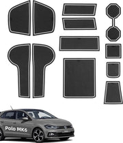 Antislipmatten per 12 pezzi per VW Polo MK6 2018-2024, mattoncini in gomma per console centrale, cassetto portaoggetti, contenitore per bicchieri, vano porta manubrio, vano porta braccio, nero-bianco