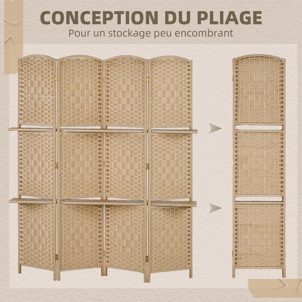 Paravento 4 ante con ripiani ¨C zephmum ¨C legno 160x170 cm