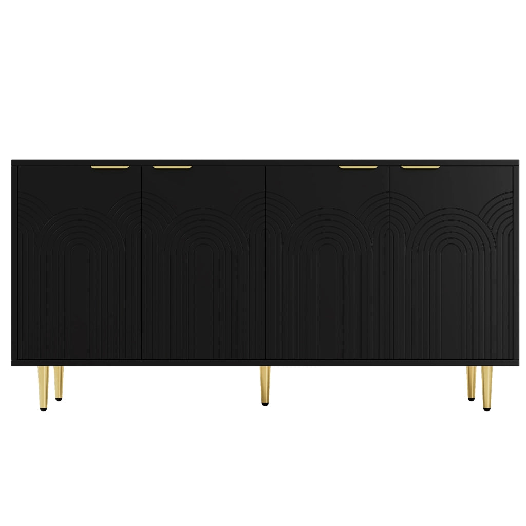 Credenza a 4 ante con ripiani regolabili, cerniere soft-close e dettagli oro, in MDF e truciolare nero 160 × 40 × 80 cm