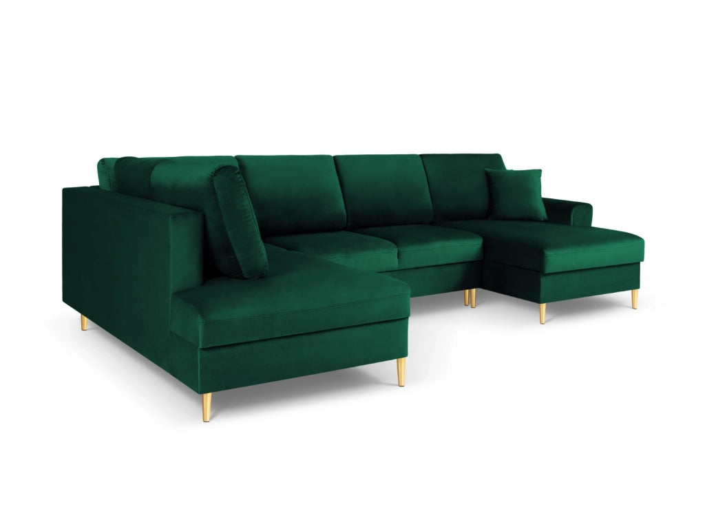 Cosmopolitan Design - Divano panoramico convertibile sinistro con box "Kyoto" 7 posti in velluto verde bottiglia 
