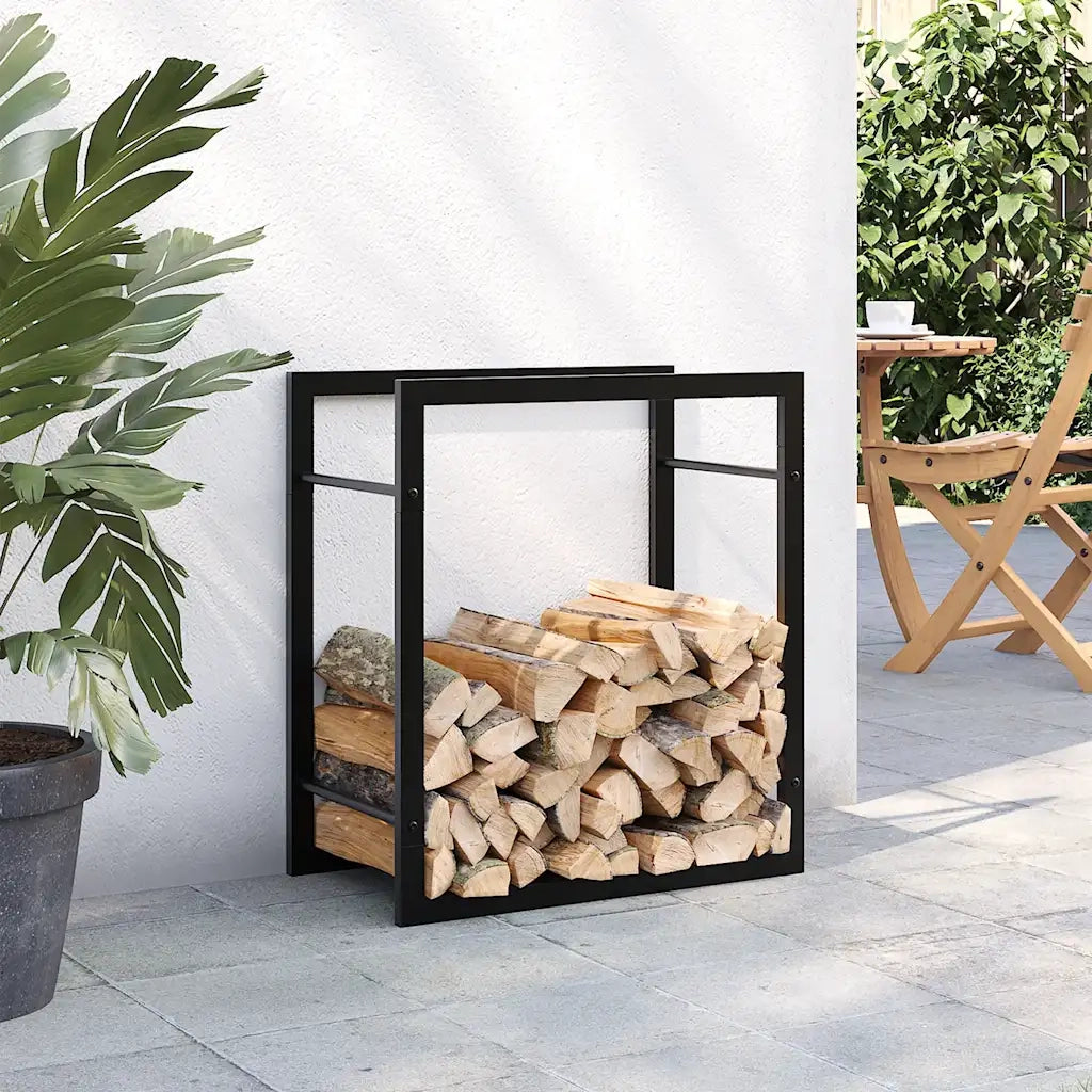 Portalegna-Scaffale per Legna Nero Opaco 50x28x56 cm in Acciaio