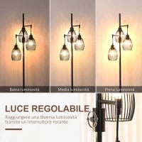 Lampada da Terra Industriale con 3 Paralumi e Intensità Regolabile, in Acciaio, 30x30x170.5 cm, Nero