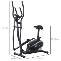Ellittica da Casa Magnetica con Schermo LCD, 8 Livelli di Resistenza e Sedile Regolabile, 103x62x151cm Nero