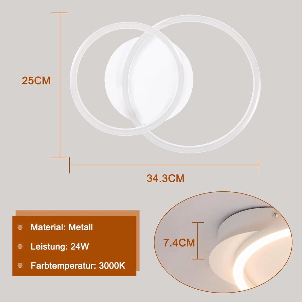 ZMH Lampada da soffitto plafoniera LED rotonda moderna 24W 3000K per soggiorno corridoio