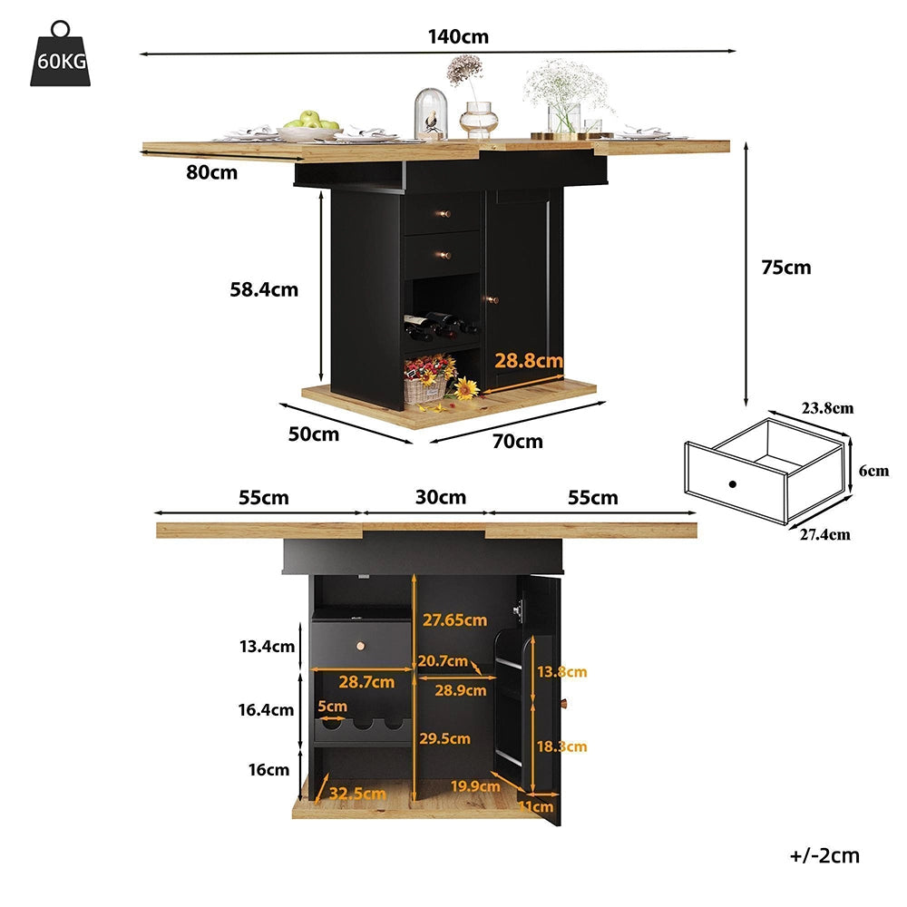 Tavolo estensibile - Xylo - 110-140x80cm con scaffale vino e snack