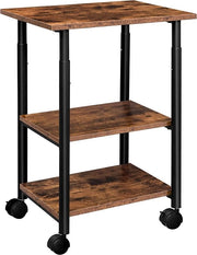Tavolo da stampante con ruote bloccabili - Stazione di stampa - Carrello di stampa Ripiegabile con 3 livelli - Regolabile in altezza - 48,5 x 40 x 67 cm - per ufficio - marrone scuro/nero