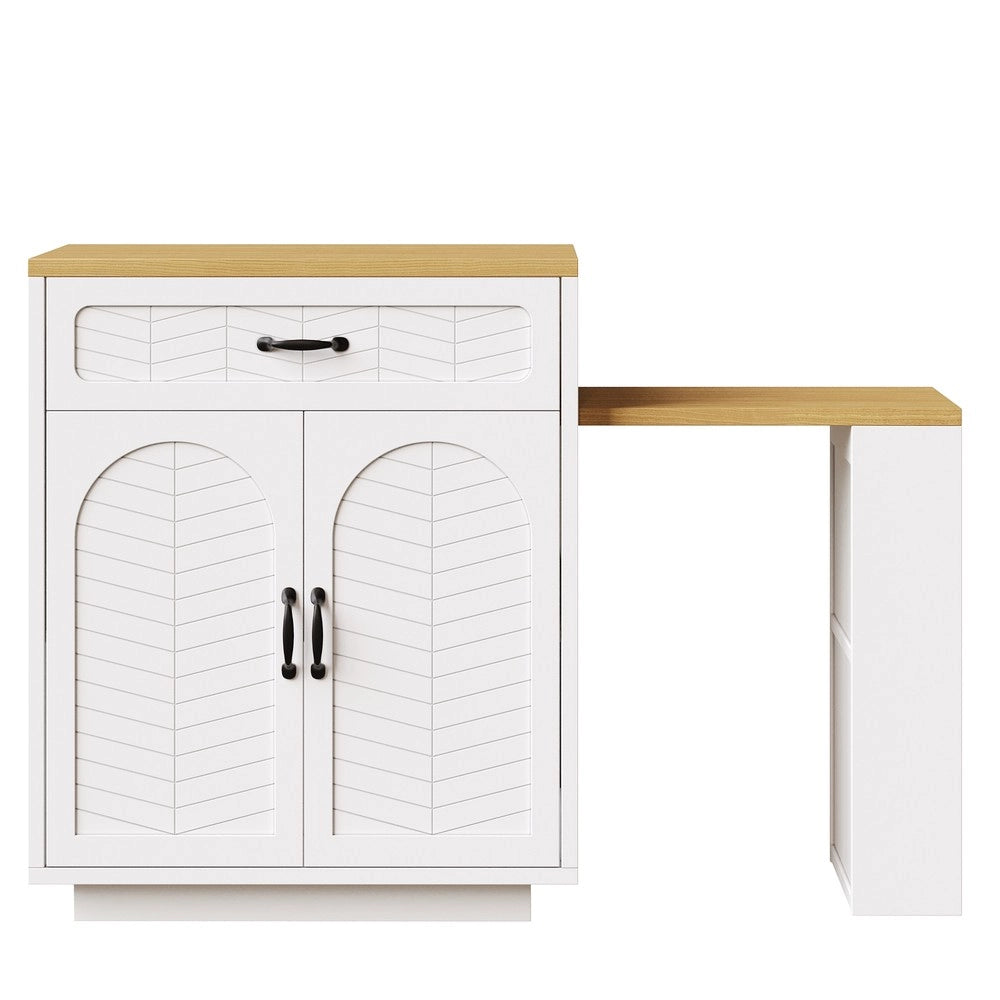 Isola Cucina con Luce LED e Tavolo Estraibile ¨C Xylo ¨C 2 Cassetti, 4 Ante, Nero/Bianco