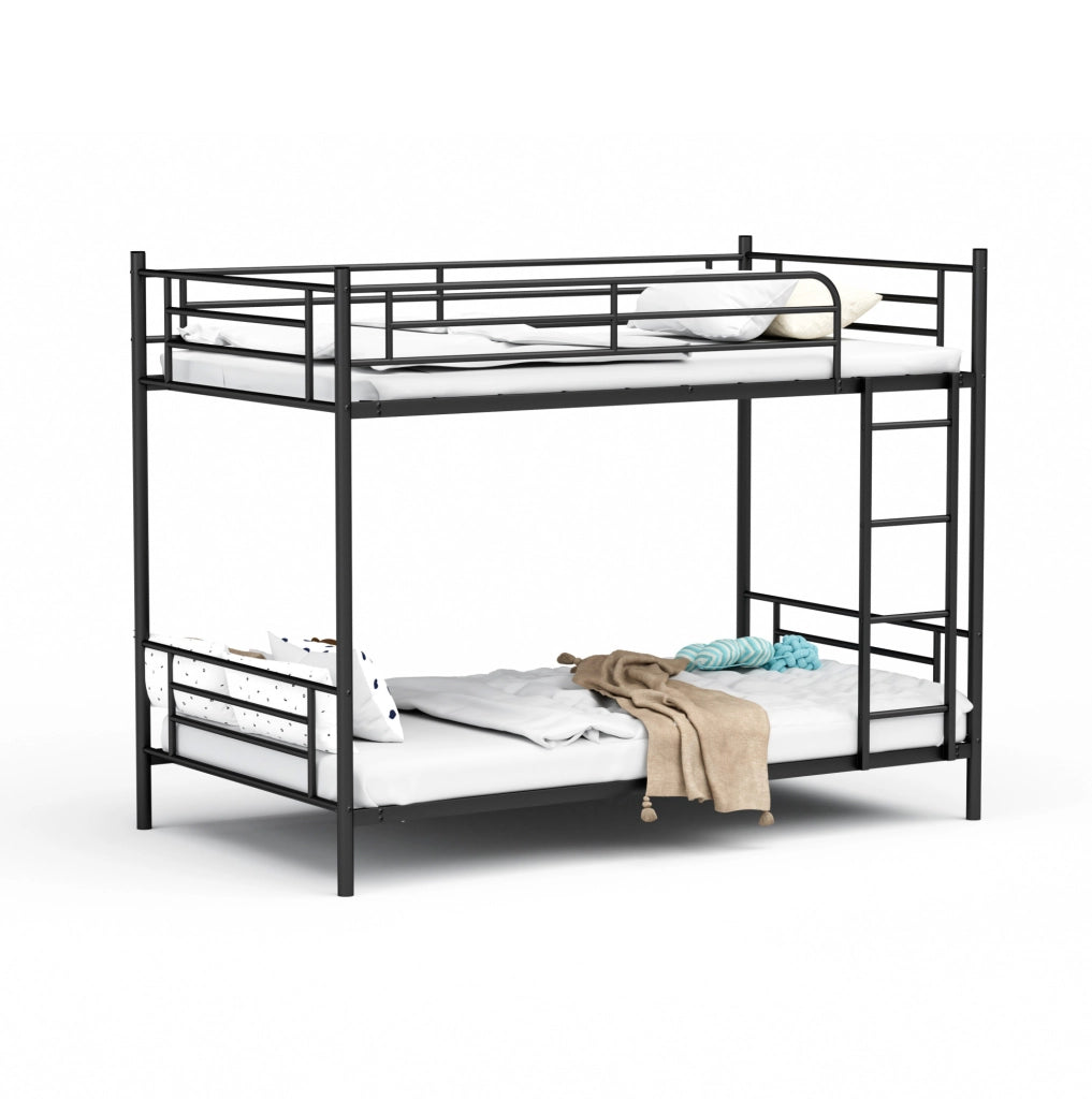 Letto a castello in acciaio 90 x 190 cm con scala e parapetto; nero