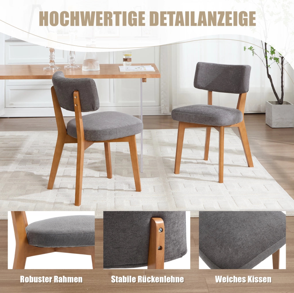 Set di 2 sedie da pranzo imbottite grigie con gambe in legno