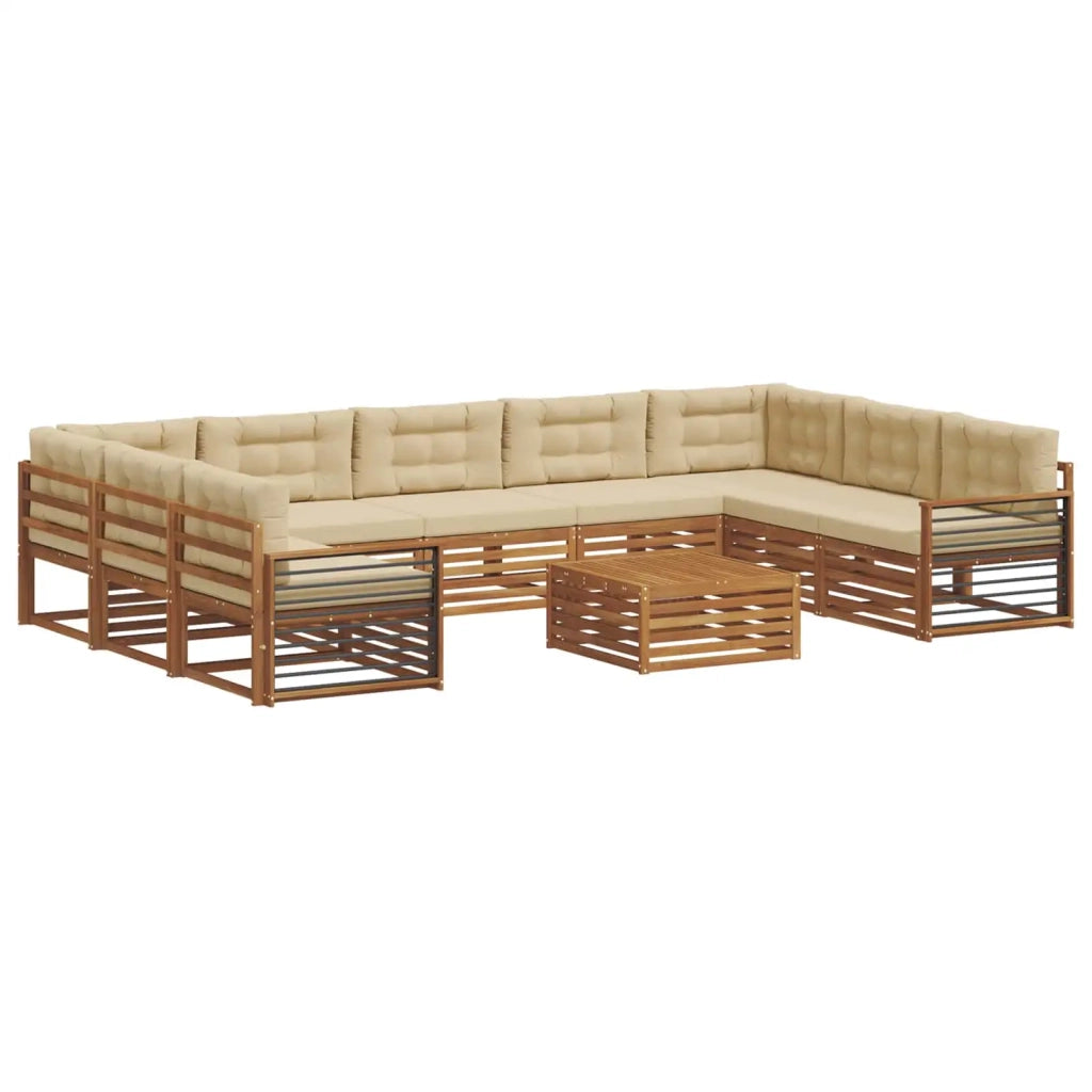 Set di divani da esterno con cuscino 10 pcs Naturale e Beige