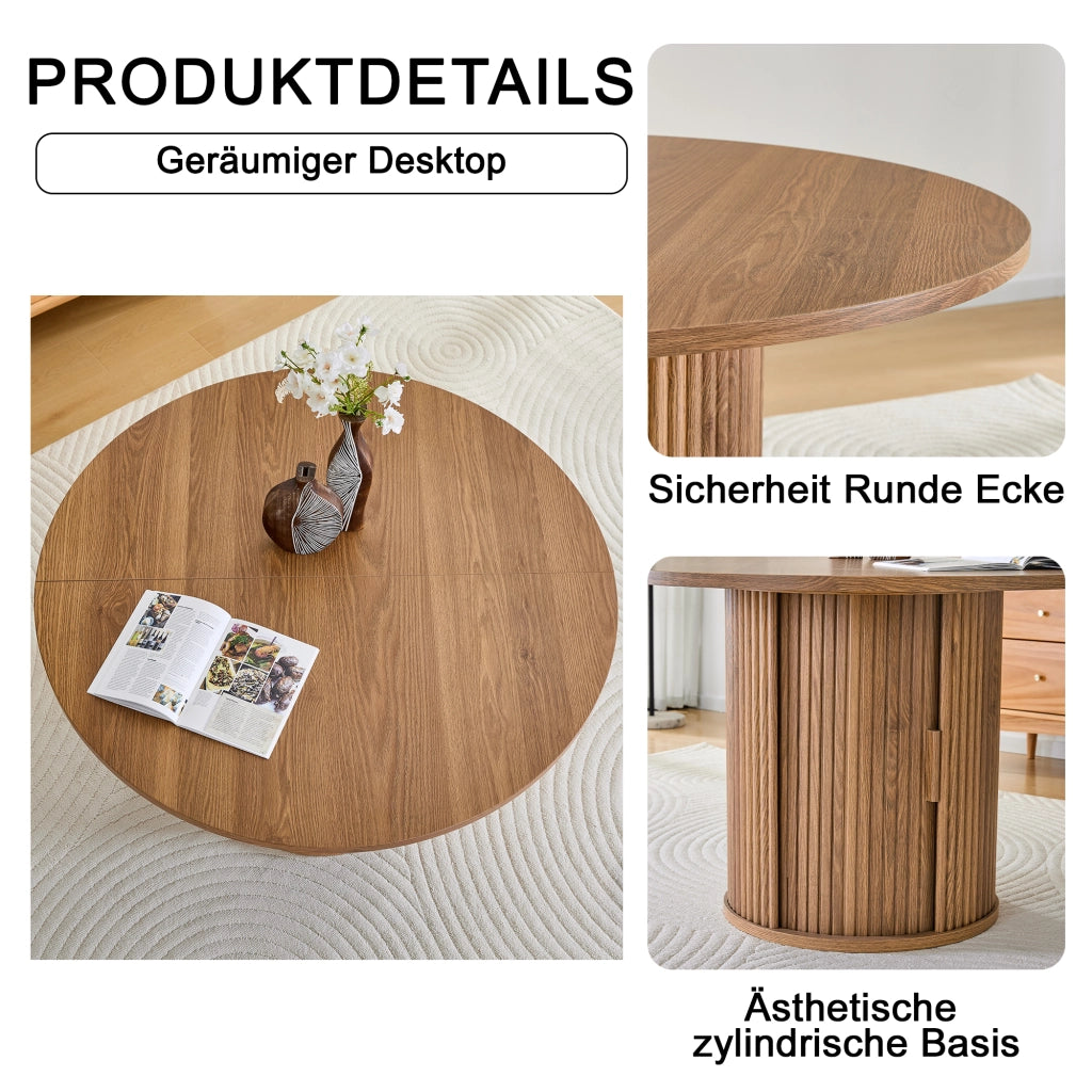 Tavolo da pranzo - rotondo - guide in legno - 2 ripiani - Ø120 cm - per 4-6 persone - stile country