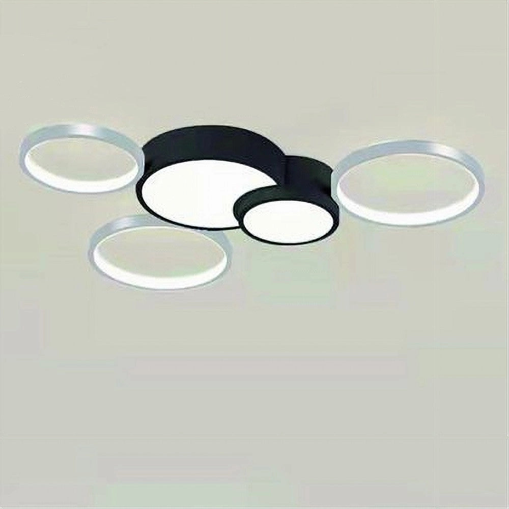 Trade Shop - Plafoniera Led 48w 5 Cerchi Argento Nero Lampada Soffitto Moderno Luce 4000k 70975 -