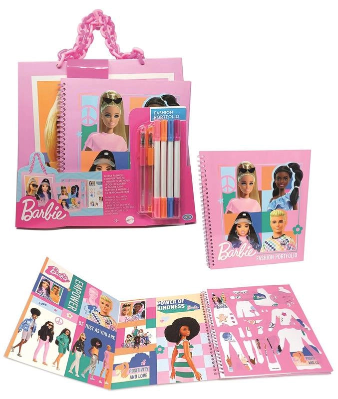 BARBIE - FASHION PORTFOLIO NOTE BOOK CON SPIRALE E  STENCILS ALL'INTERNO (25 X 23 CM )