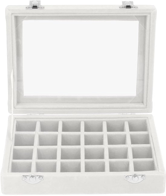 Scatola di gioielli con 24 compartimenti - velluto - coperchio trasparente - organizzatore - perfetto regalo - design elegante - cassa per gioielli