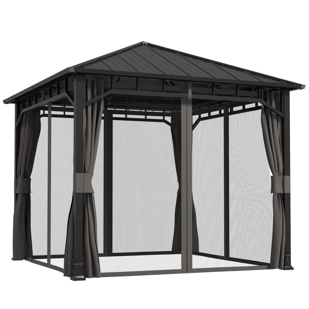Gazebo Giardino 3x3 m ¨C zephmum ¨C Hardtop Scuro Impermeabile con Rete e Ganci