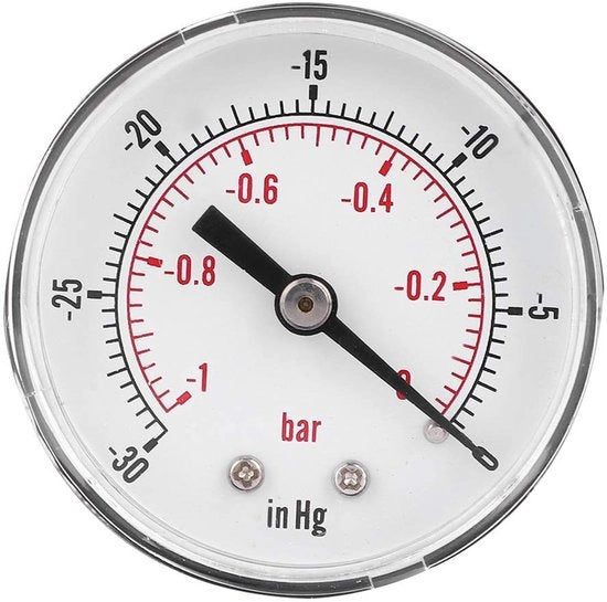 Manometro di Vuoto 50mm - Drukmeter - 1/8 BSPT Connettore di Fine - Parti in Ottone - Coperchio trasparente - Duraturo