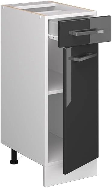 Base universale R-Line, Antracite lucido, 30 cm con cassetto, senza piano di lavoro, adatto per essere riposto in modo salvaspazio nelle cucine componibili