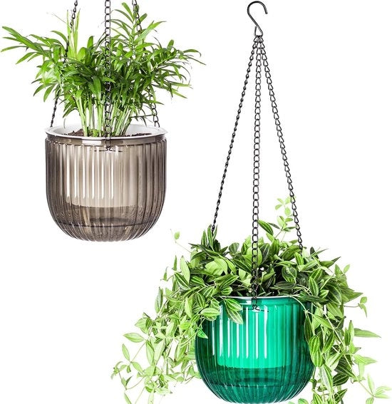 Set di due vasi da giardino sospesi per piante con maniglione per esterno e interno, 16,5 cm