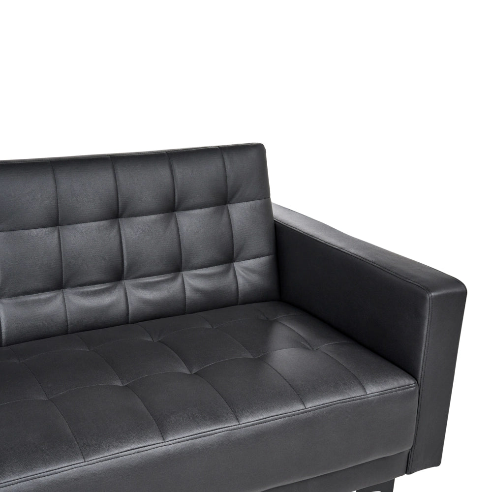 Chaise longue in ecopelle nera trapuntata moderna soggiorno divano reclinabile gambe argento braccioli