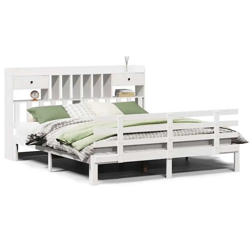 Letto matrimoniale | Letto per adulti | Giroletto con Libreria senza Materasso 180x200 cm in Legno Pino