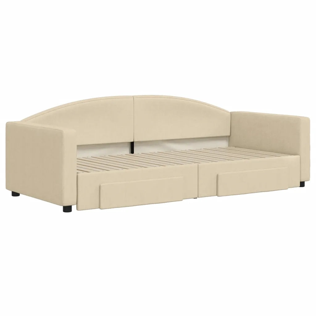 Divano letto | Sof¨¤ letto | Letto singolo Estraibile con Cassetti Crema 90x200 cm in Tessuto