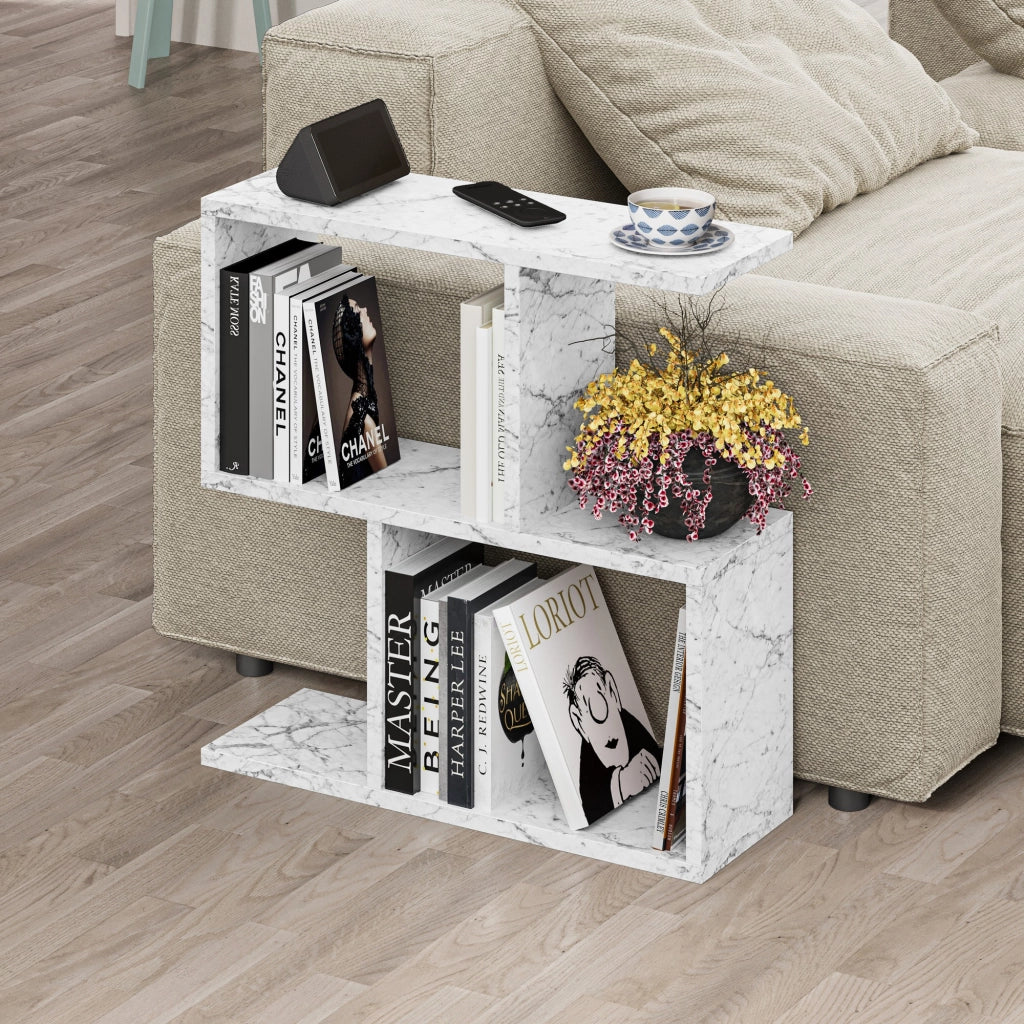Tavolino in legno "Homemania" - 60 x 20 x 60 cm - Bianco marmorizzato
