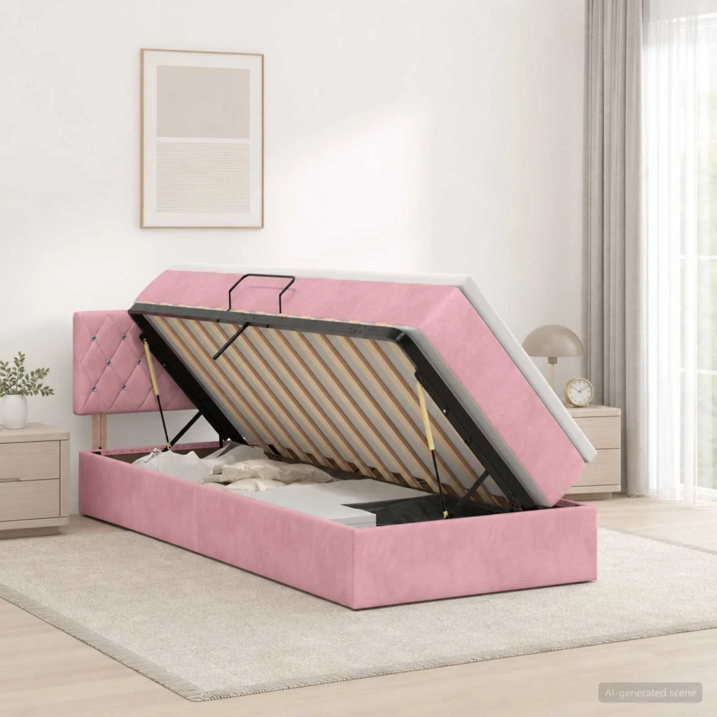 Letto con Contenitore con testiera Rosa 100 x 200 cm Velluto 3458732