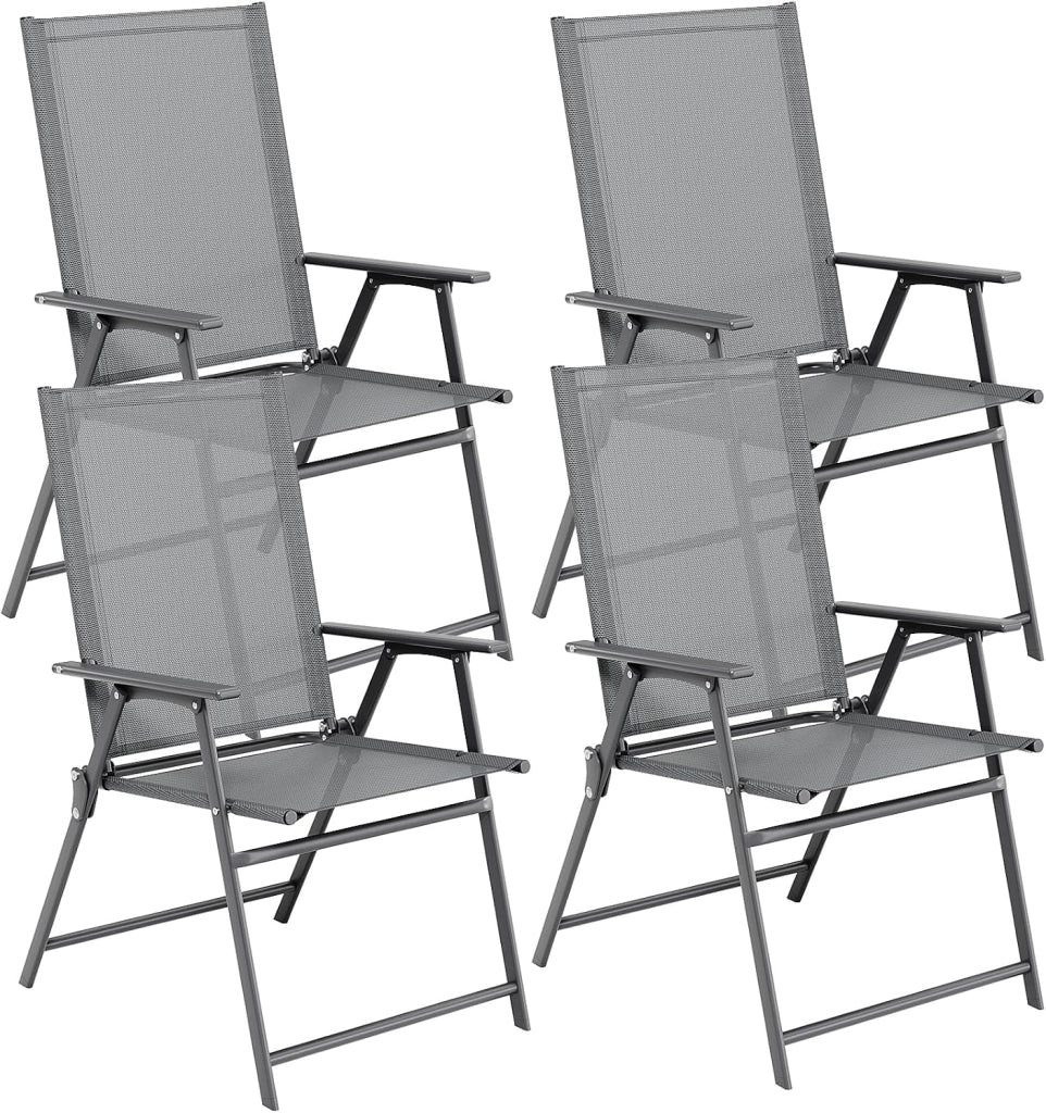 Set di 2 Sedie da Giardino Pieghevoli, Sedie da Campeggio con Schienale e Braccioli, Struttura in Metallo, Portata 120kg, Sedia Pieghevole Leggera per Balcone, Terrazza, Nero