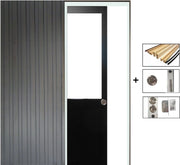 Porta Scorrevole Officina Nera H204 x L73 senza montante + Sistema Pocket e kit di finitura inclusi senza maniglia