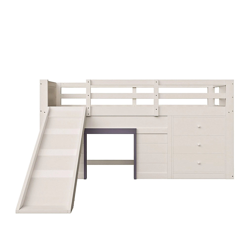 Letto a Soppalco Basso con Scivolo, Cassetti e Porte ¨C MINIMAL ¨C 90x200, Crema