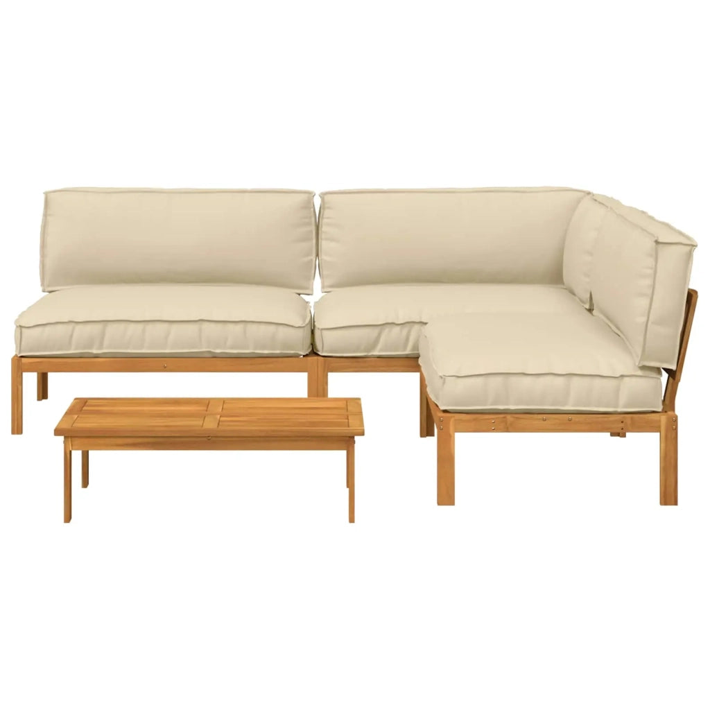 Set di divani con cuscino 4 pcs Beige Legno di Acacia Massello 3418497