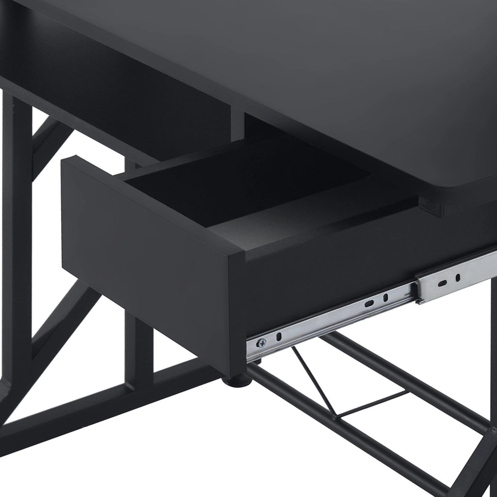 EasyComfort Scrivania per Computer Salvaspazio in Acciaio e Legno, Scrivania da Ufficio con Cassetto, Ripiano Tastiera Estraibile, 90x50x100 cm, Nero