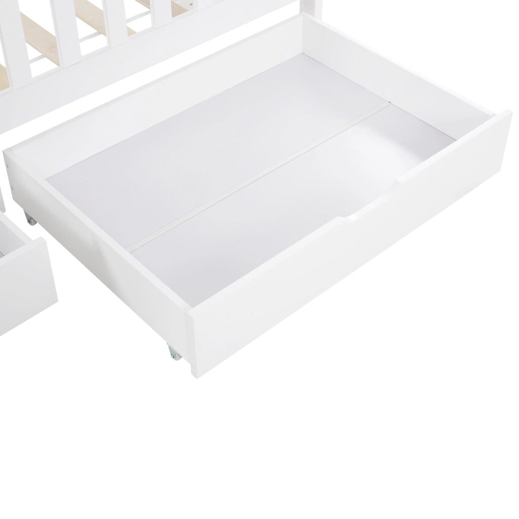 DESMIU Letto a Casetta per Bambini 1 Posto con 2 Cassetti e Barriere di Sicurezza 90 × 200 cm, Senza Materasso