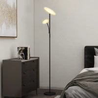 Lampada da Terra con 2 Punti Luce Regolabile a 4 Livelli, Temperatura 2700K-6500K e Telecomando, Nero
