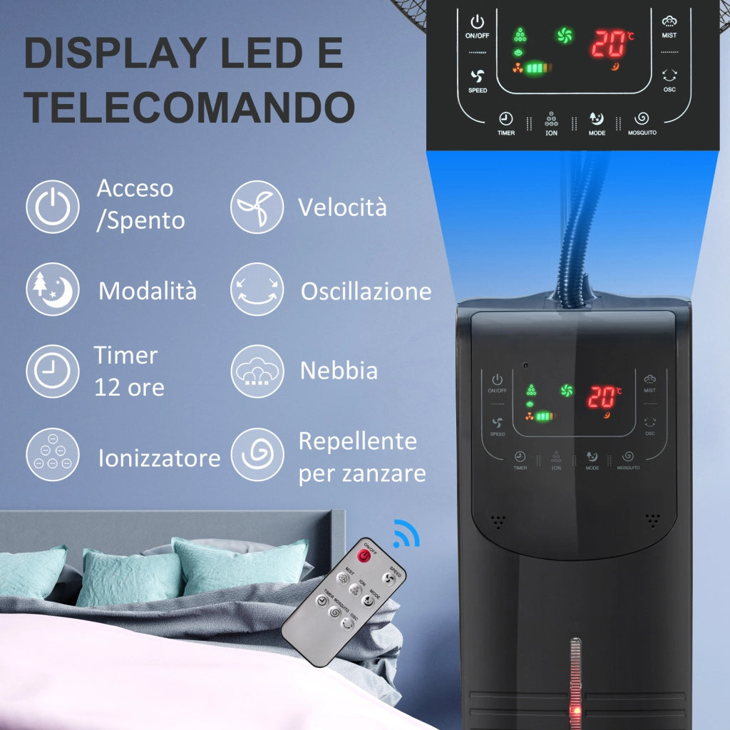 Ventilatore Nebulizzatore con Telecomando ¨C zephmum ¨C Nero 44.5x135cm 3.1L
