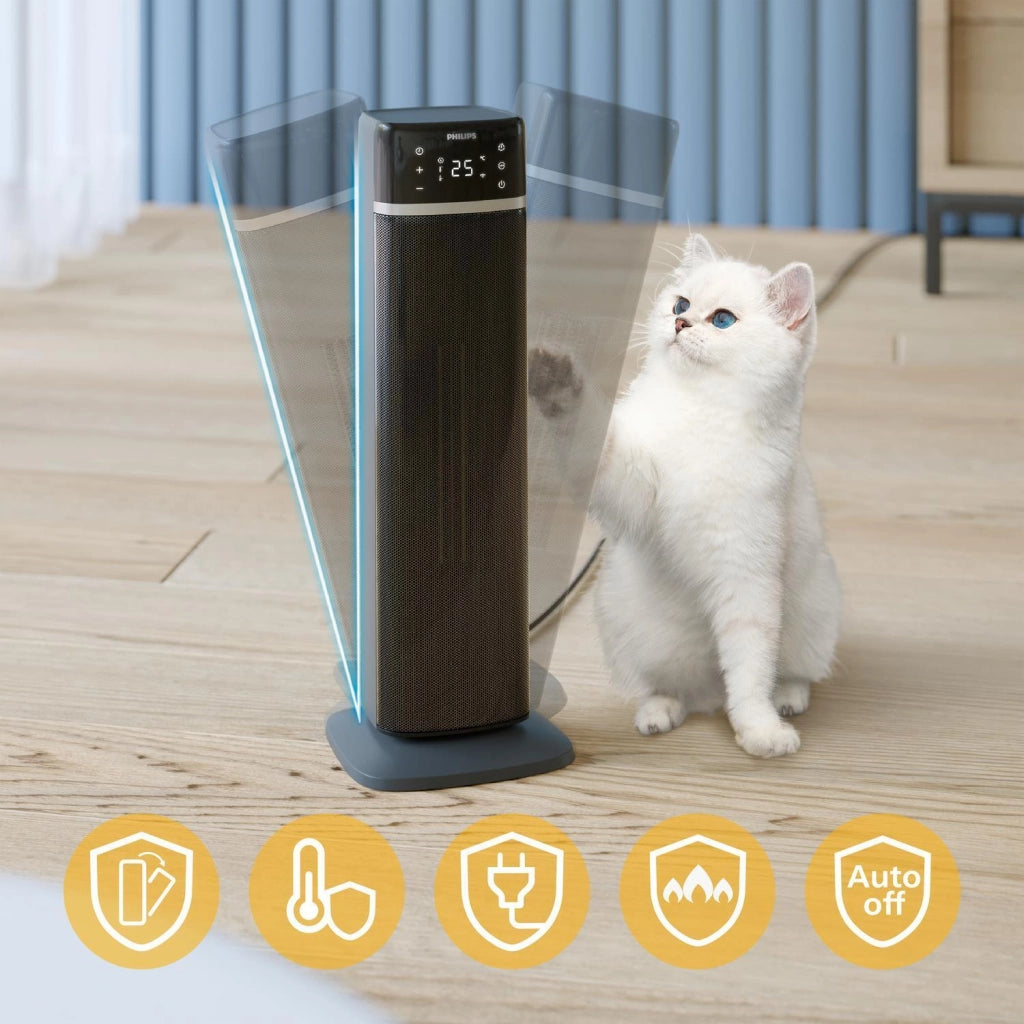 Philips CX5120-11 Serie 5000 Termoventilatore Torre 2000W AI Wi-Fi App 40,5 dB oscillazione 60° per ambienti fino a 20 m² colore Nero