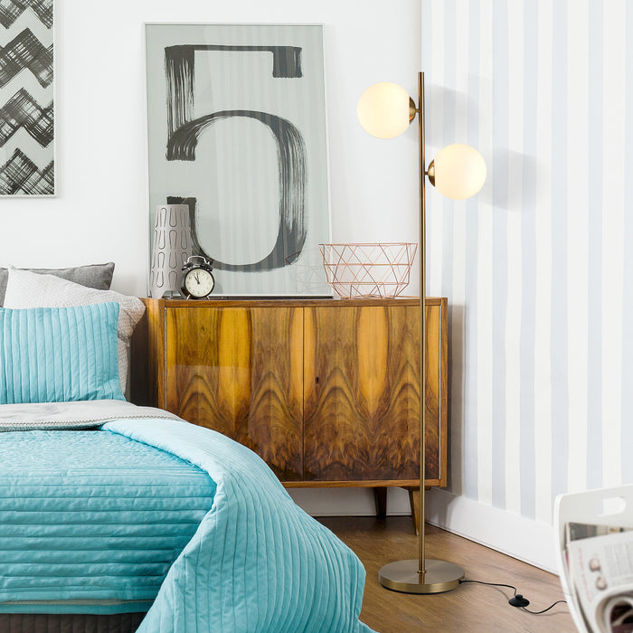 Lampada da Terra Ø28x165 cm Paralumi a Sfera con Attacco E27 Struttura in Metallo Oro