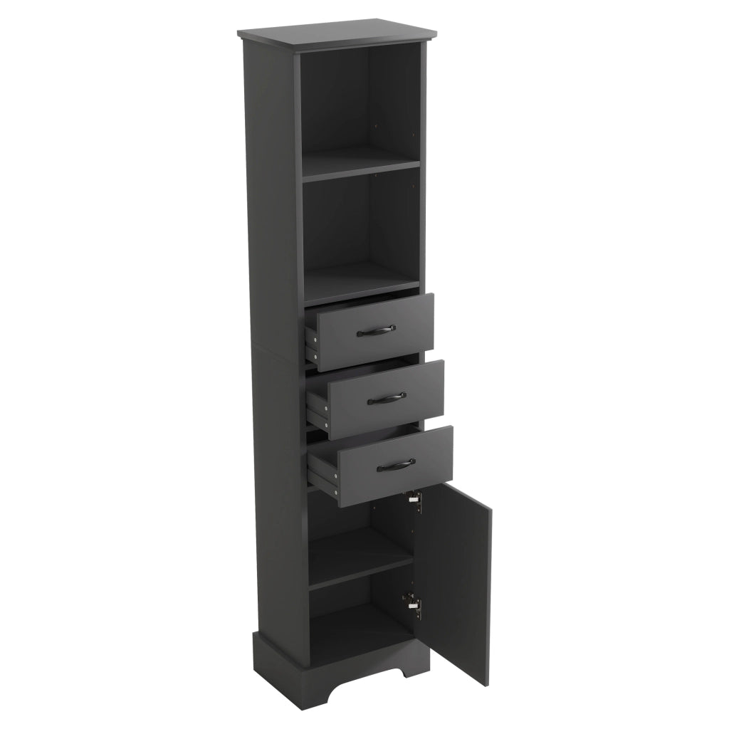 Armadietto Bagno Alto ¨C MINIMAL ¨C Nero, 3 Cassetti, Ripiani Regolabili, 38x26x172,5 cm