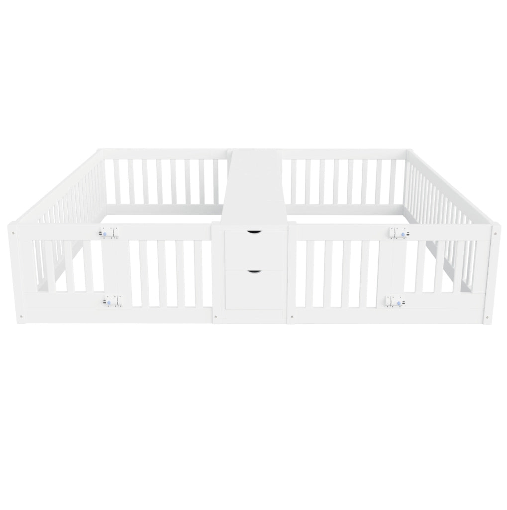 Letto multifunzione per bambini 90x200 cm con 2 posti, cassetti e scaffale
